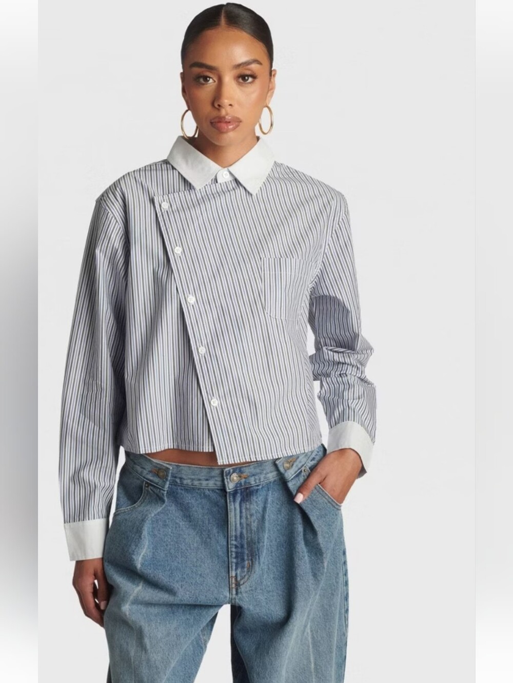 NWT Kbb By Kahlana Striped Asymmetric Button-Front Shirt